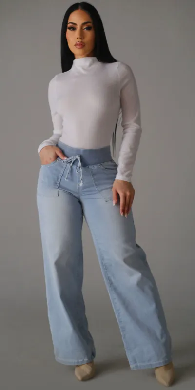 White Wide Leg Denim Look sold by Moda