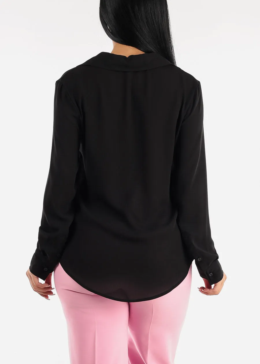 Chiffon Long Sleeve Collared Blouse Black sold by Moda product image thumbnail 4