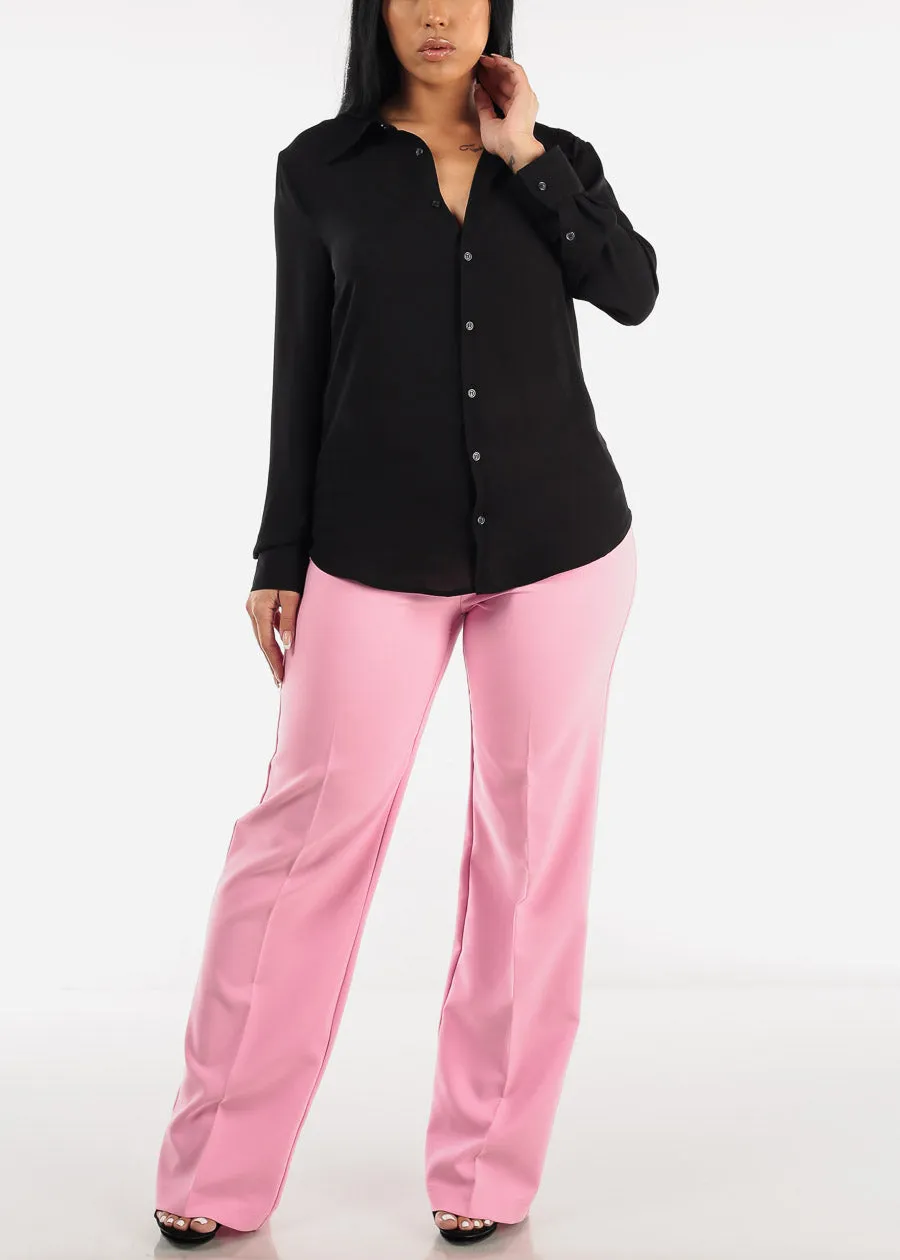 Chiffon Long Sleeve Collared Blouse Black sold by Moda product image thumbnail 2