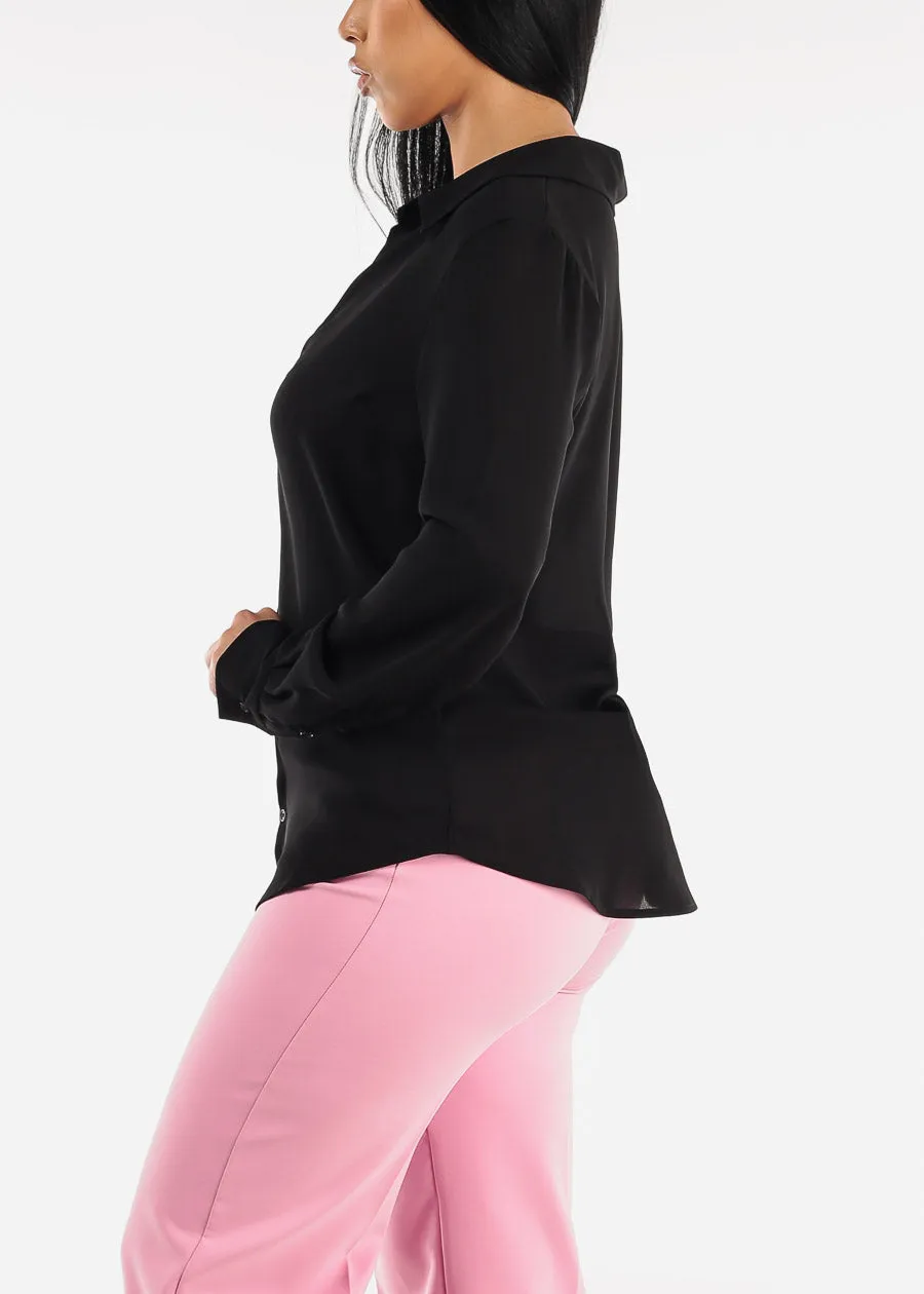 Chiffon Long Sleeve Collared Blouse Black sold by Moda product image thumbnail 3