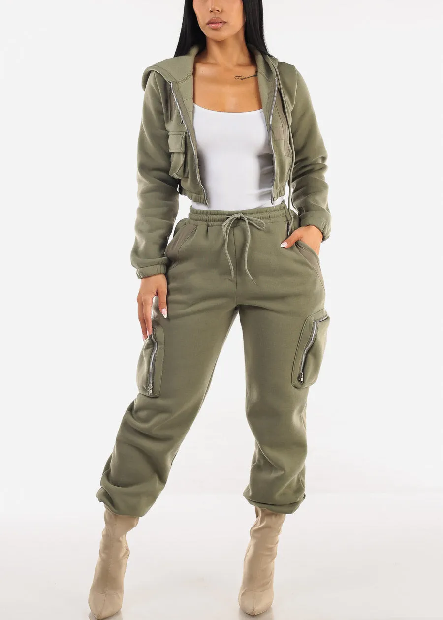 Cargo Jogger Sweatpants w Zipper Pockets Olive sold by Moda product image thumbnail 2