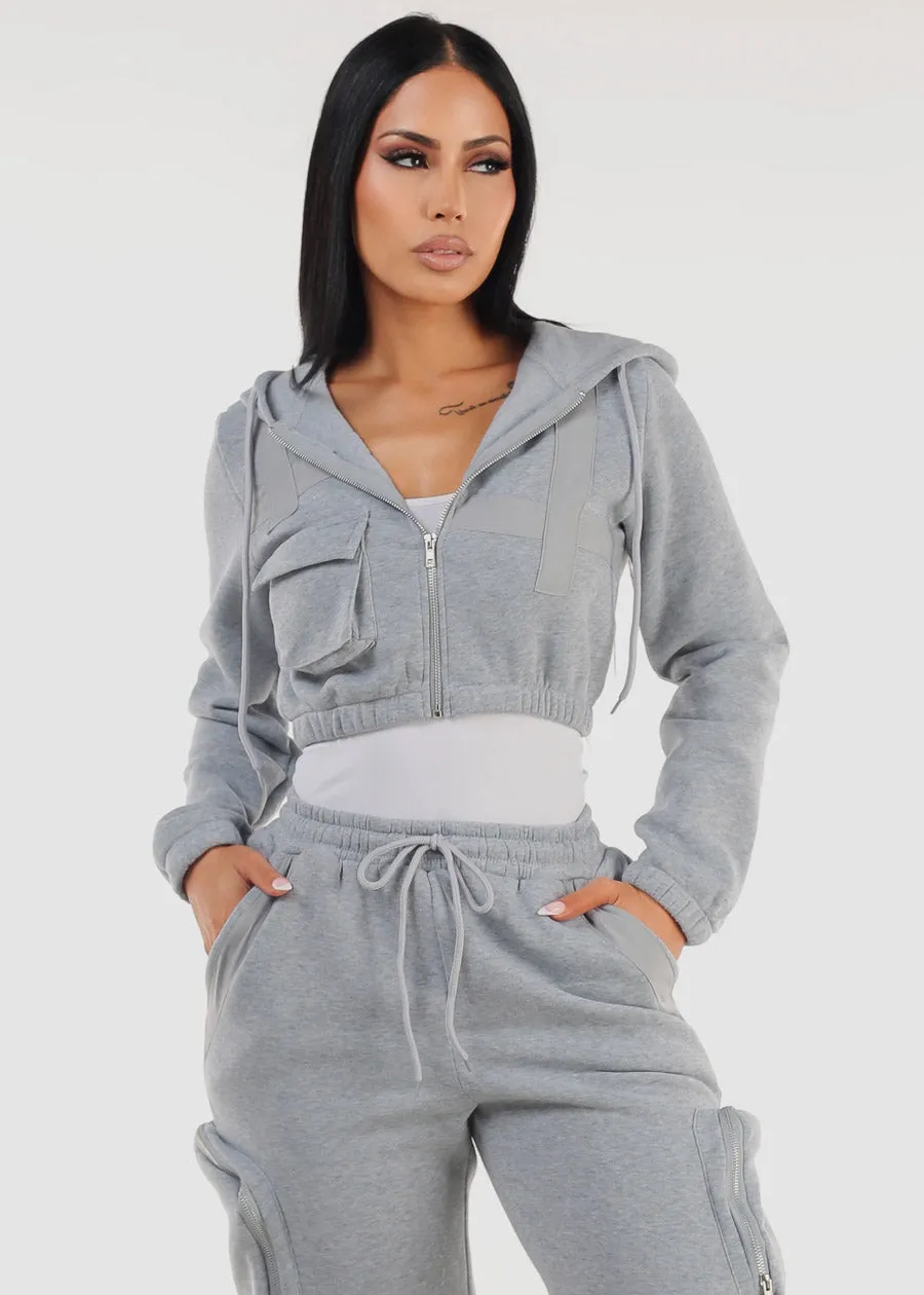 Grey Cropped Zip Up Hoody sold by Moda