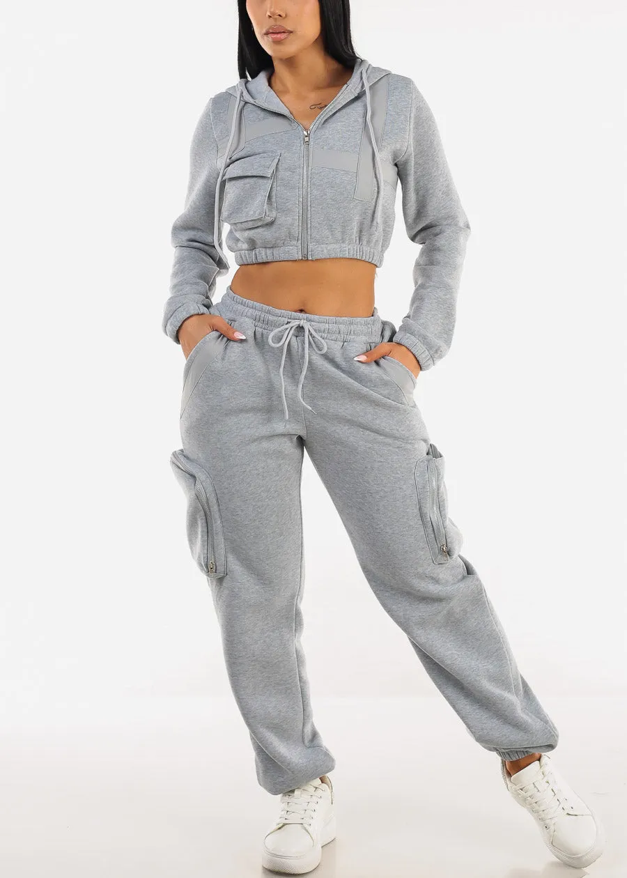 Grey Cropped Zip Up Hoody sold by Moda product image thumbnail 5