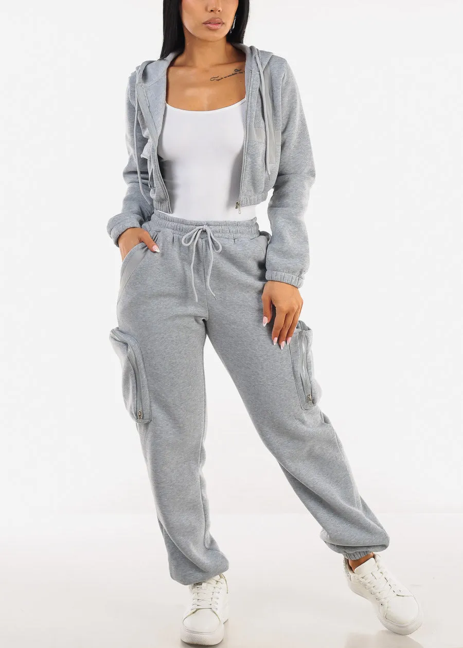 Grey Cropped Zip Up Hoody sold by Moda product image thumbnail 2