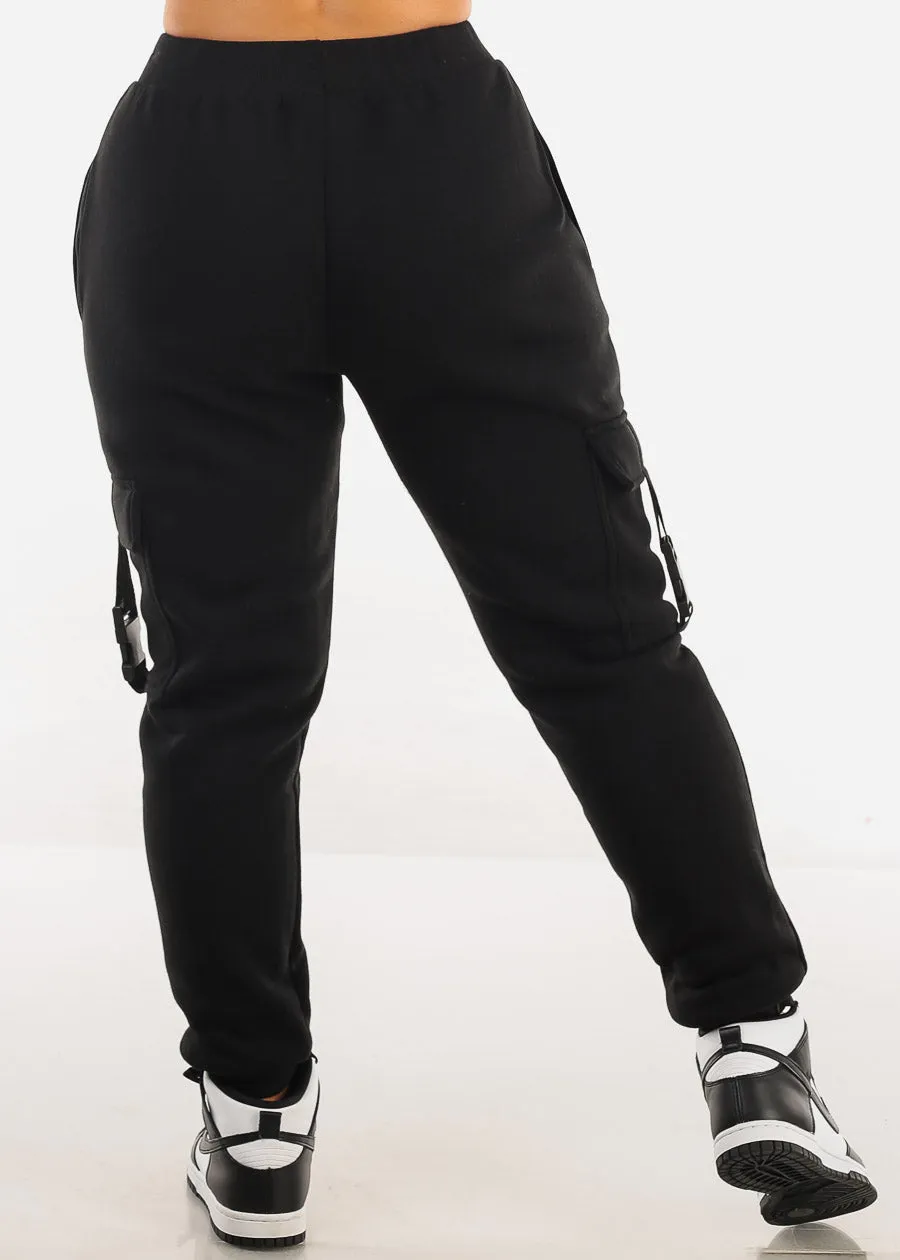 High Waist Fleece Joggers w Buckle Pockets Black sold by Moda product image thumbnail 4