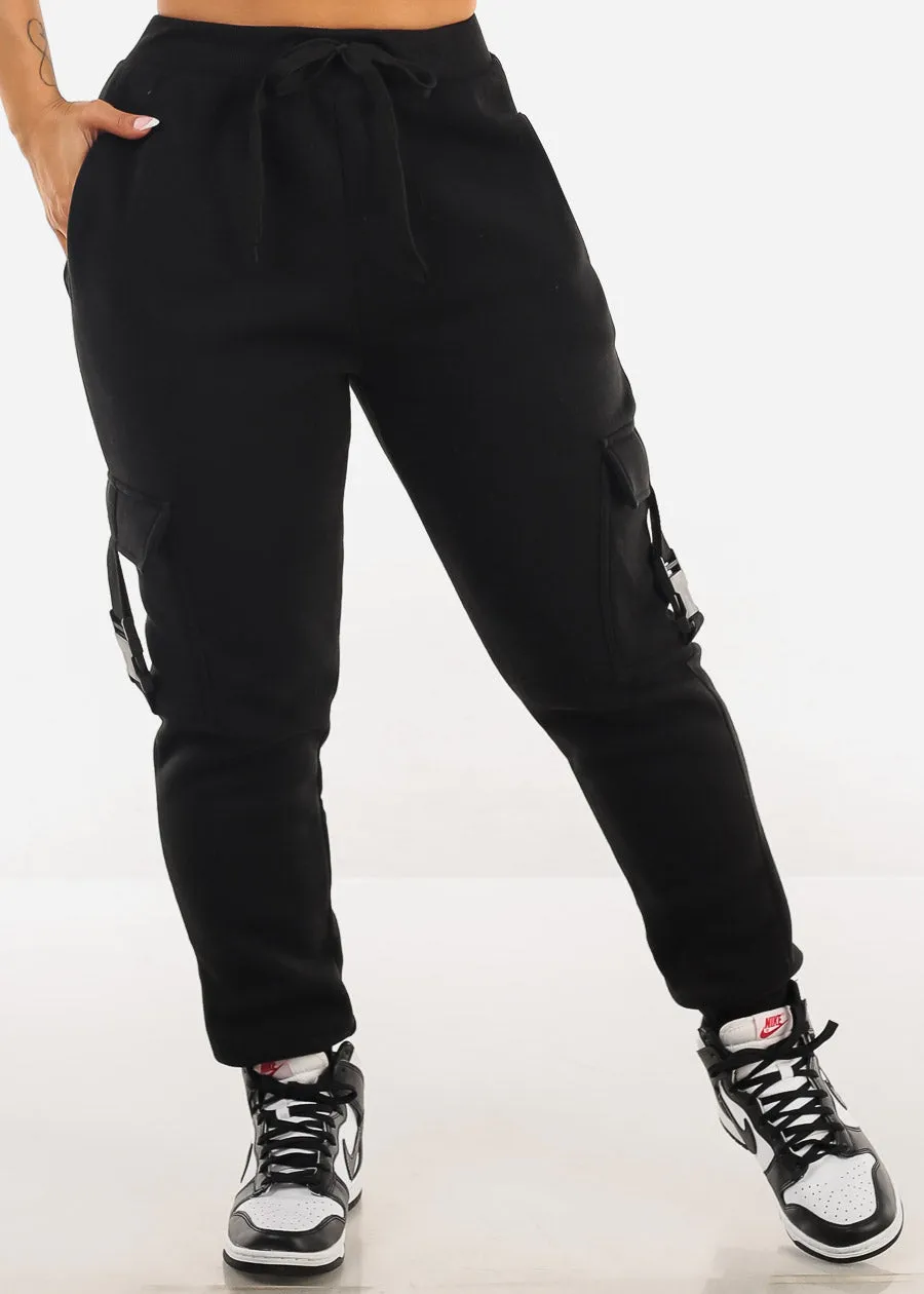 High Waist Fleece Joggers w Buckle Pockets Black sold by Moda