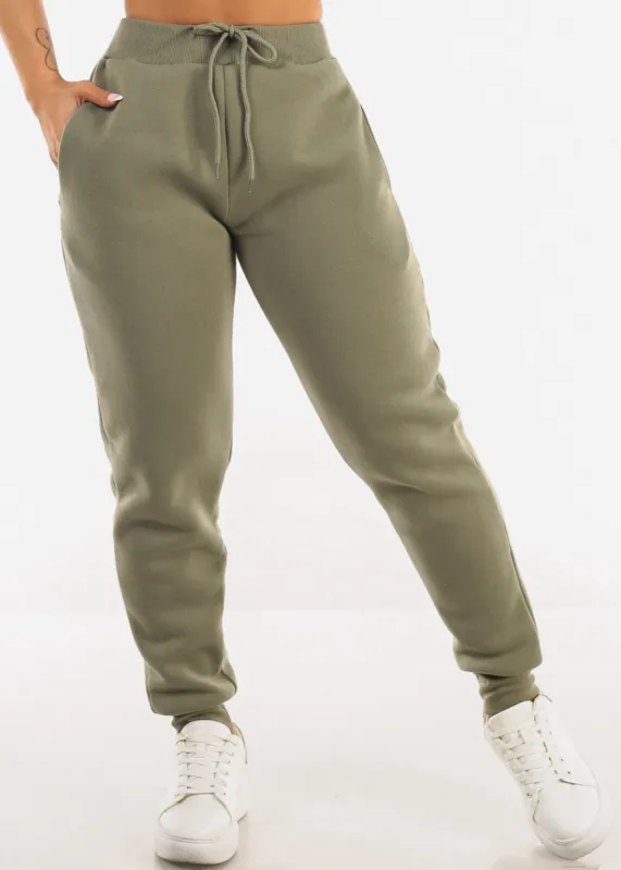 Olive Fleece Drawstring Joggers w Pockets sold by Moda