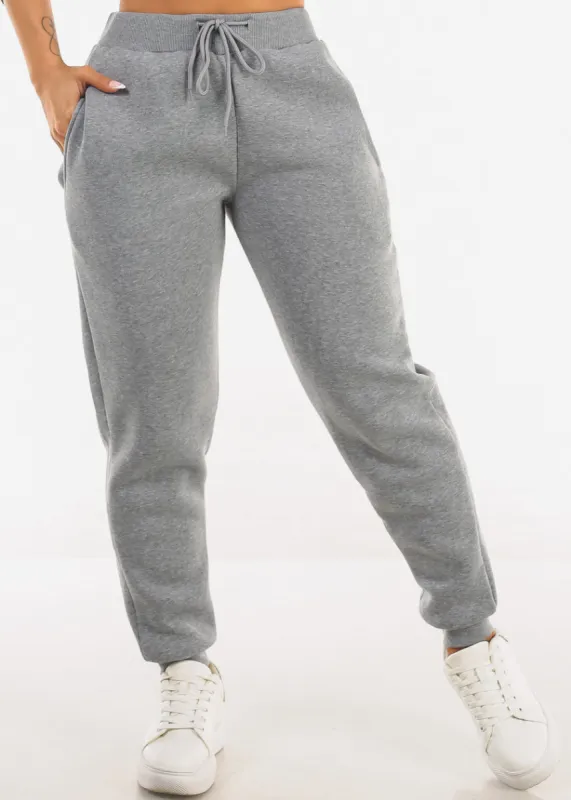 Grey Fleece Drawstring Joggers w Pockets sold by Moda