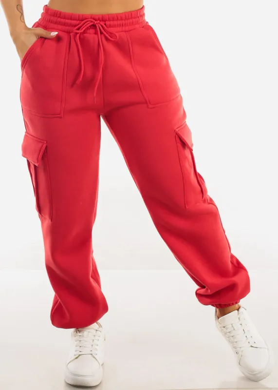 High Waist Cargo Sweatpants Red sold by Moda