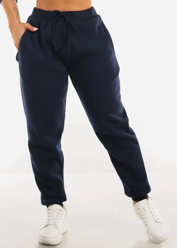 Navy Fleece Drawstring Joggers w Pockets sold by Moda