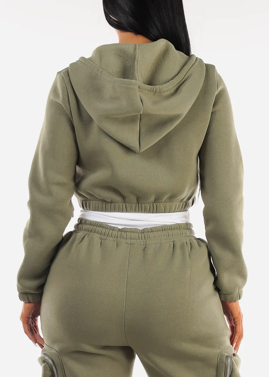 Cropped Zip Up Hoody Olive sold by Moda product image thumbnail 4