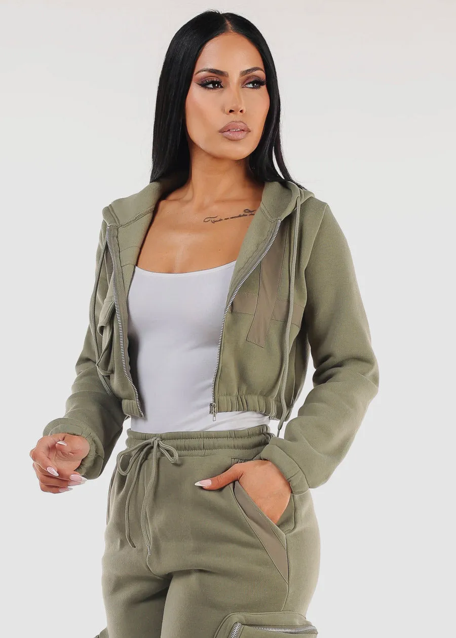 Cropped Zip Up Hoody Olive sold by Moda