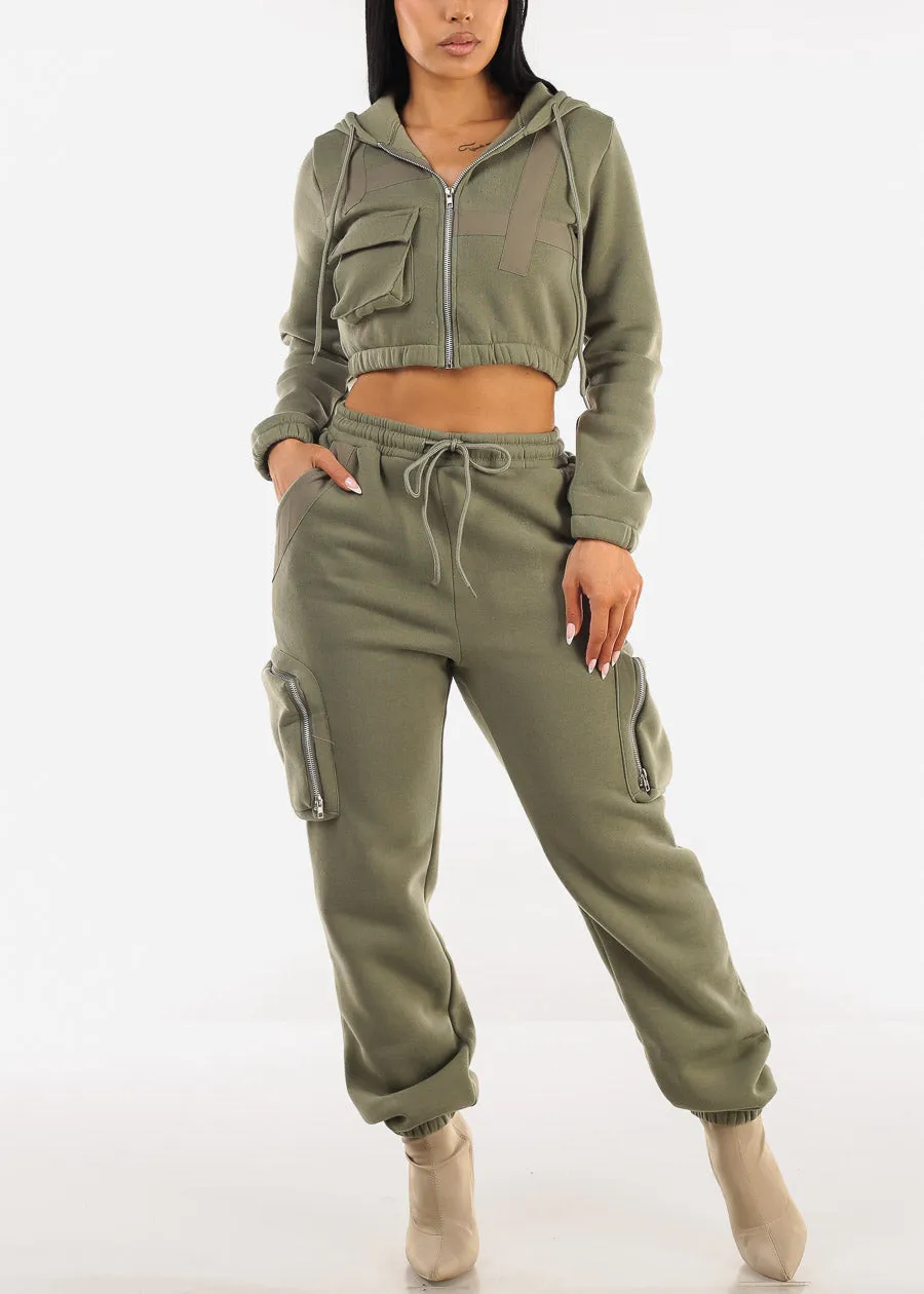 Cropped Zip Up Hoody Olive sold by Moda product image thumbnail 5