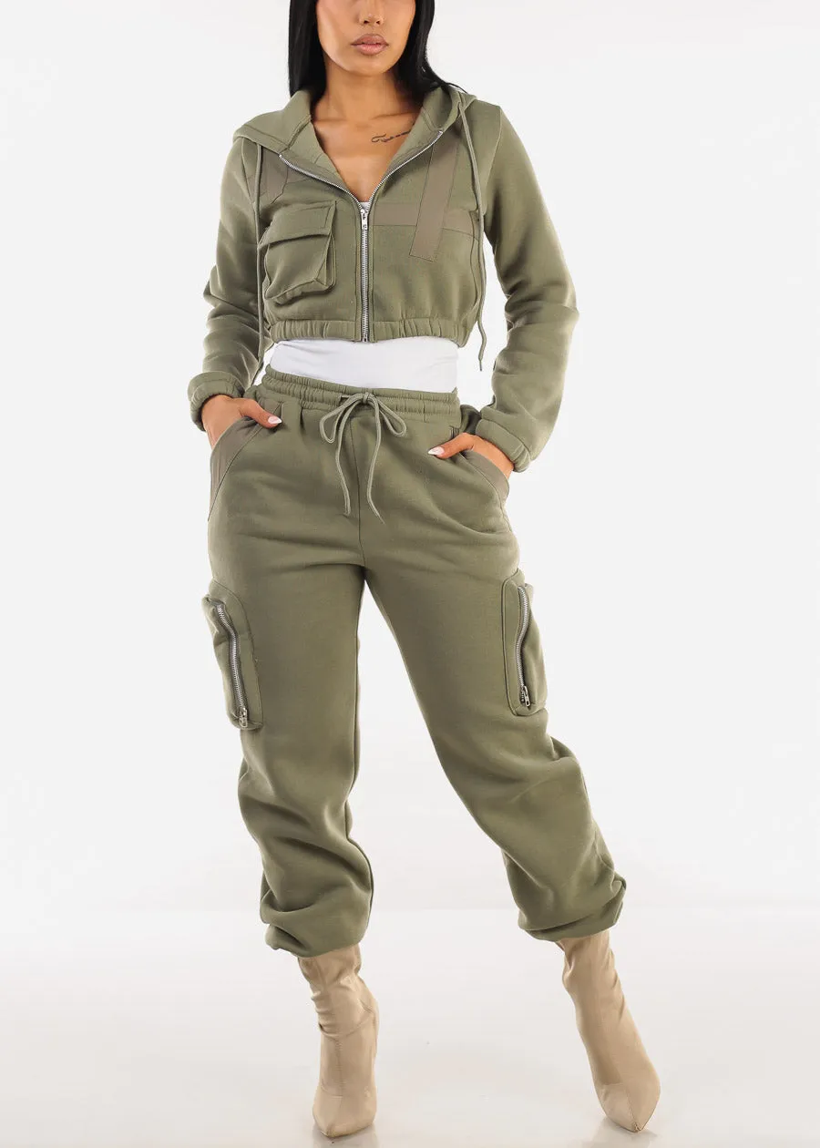 Cropped Zip Up Hoody Olive sold by Moda product image thumbnail 2