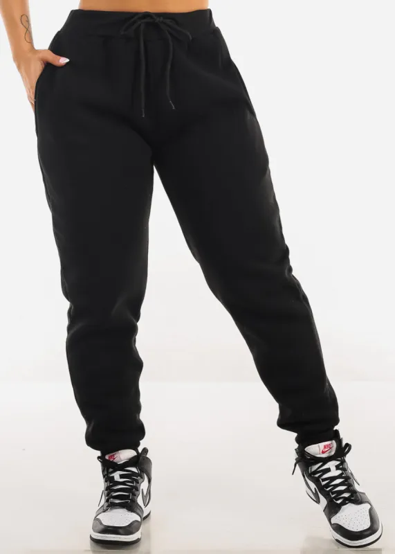 Black Fleece Drawstring Joggers w Pockets sold by Moda