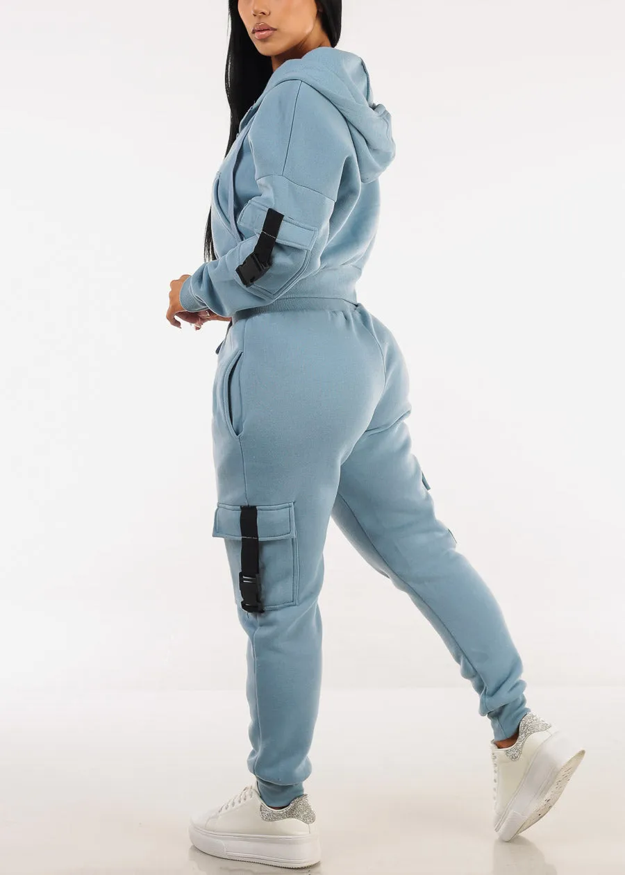 High Waist Fleece Joggers w Buckle Pockets Light Blue sold by Moda product image thumbnail 5
