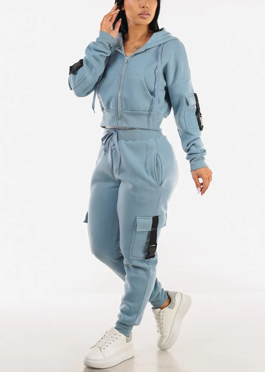 High Waist Fleece Joggers w Buckle Pockets Light Blue sold by Moda product image thumbnail 2