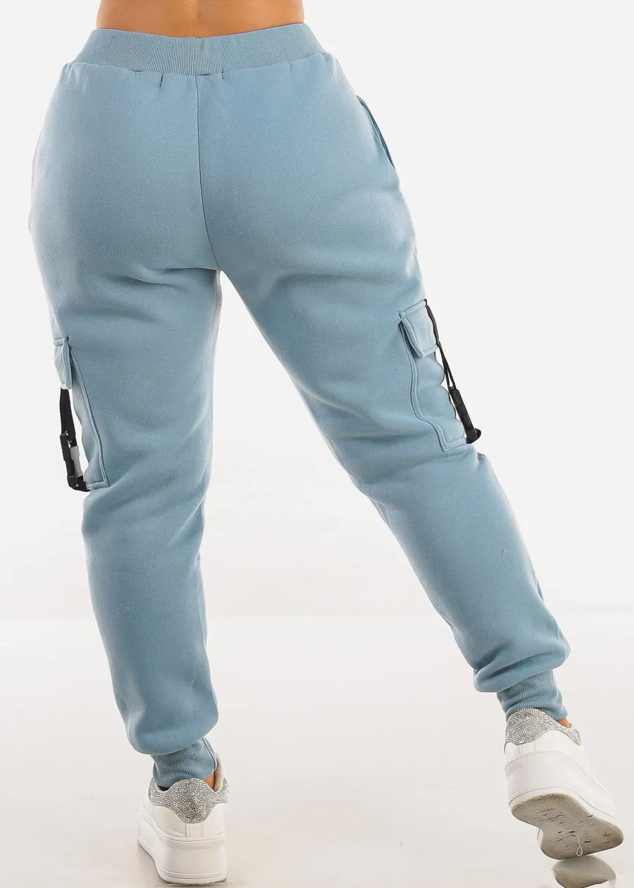 High Waist Fleece Joggers w Buckle Pockets Light Blue sold by Moda product image thumbnail 4