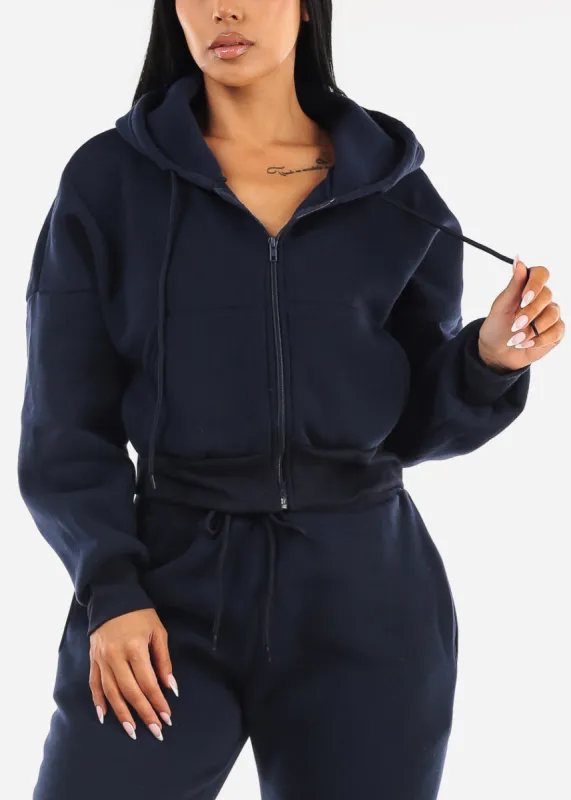 Navy Fleece Zip Up Hoody sold by Moda