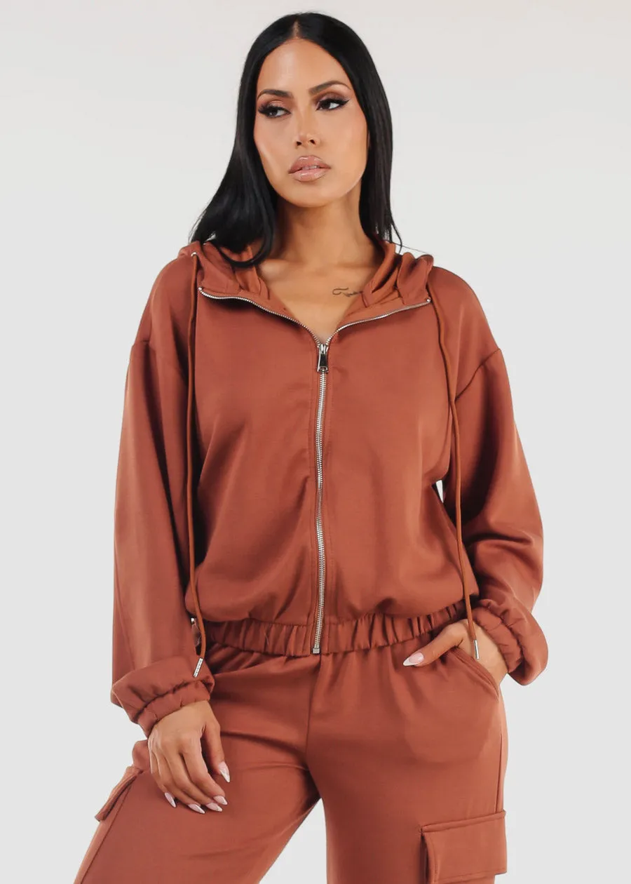 Zip Up Brown Hoody w Pockets sold by Moda