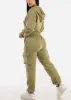 High Waist Fleece Cargo Sweatpants Olive sold by Moda