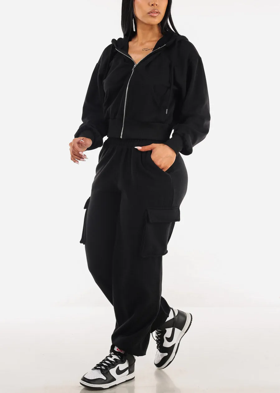 Zip Up Cropped Fleece Hoody Black sold by Moda product image thumbnail 2