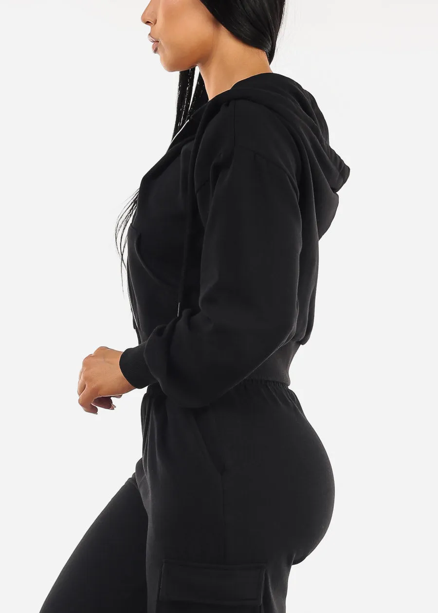 Zip Up Cropped Fleece Hoody Black sold by Moda product image thumbnail 3