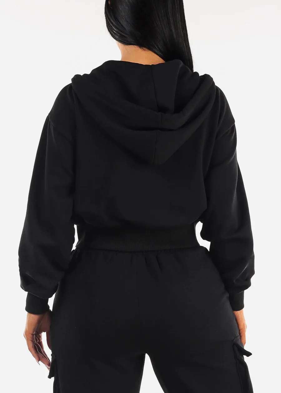 Zip Up Cropped Fleece Hoody Black sold by Moda product image thumbnail 4