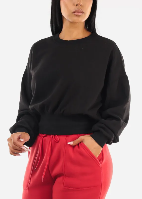 Long Sleeve Black Crewneck Fleece Sweatshirt sold by Moda