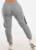 Grey High Waist Fleece Joggers w Buckle Pockets sold by Moda