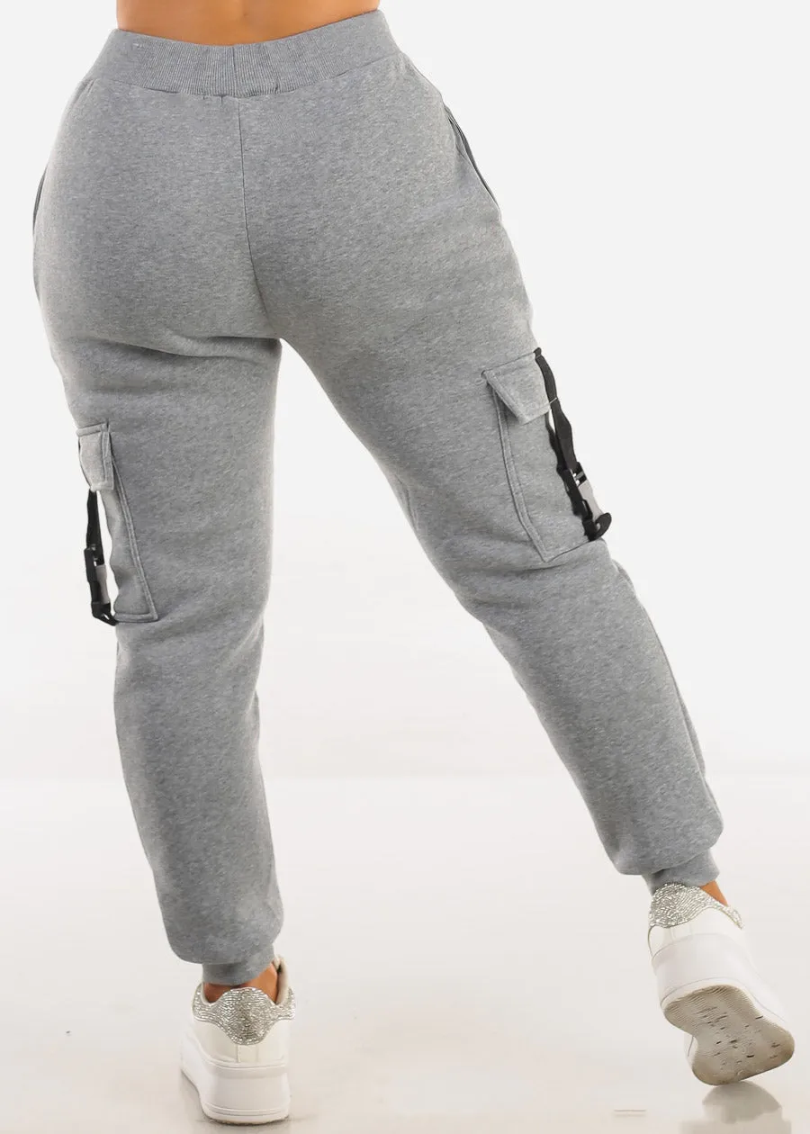 Grey High Waist Fleece Joggers w Buckle Pockets sold by Moda product image thumbnail 4