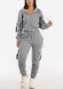 Grey High Waist Fleece Joggers w Buckle Pockets sold by Moda