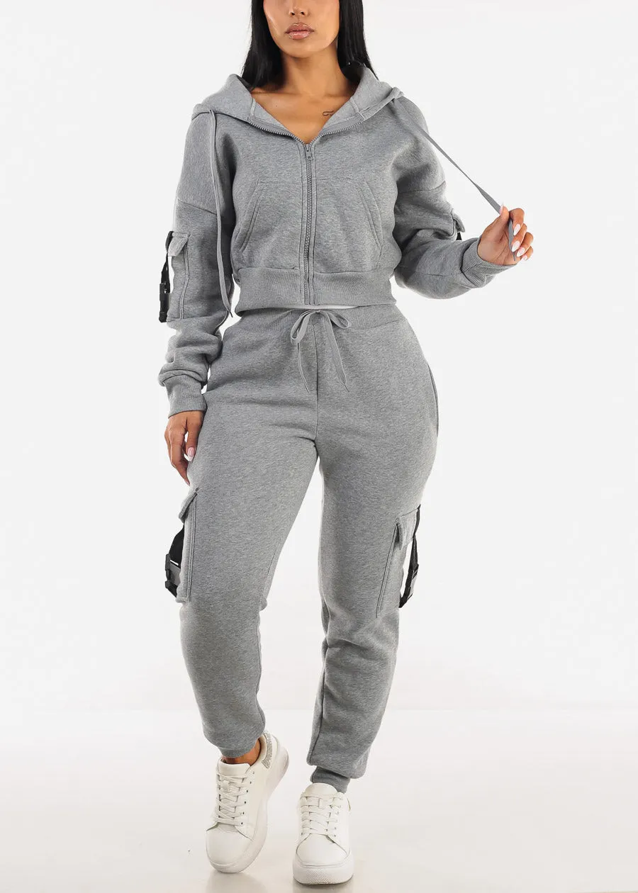 Grey High Waist Fleece Joggers w Buckle Pockets sold by Moda product image thumbnail 2