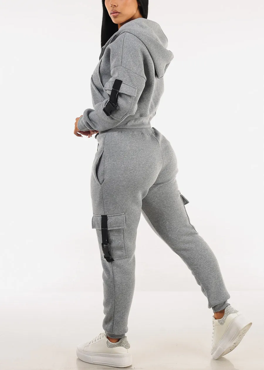 Grey High Waist Fleece Joggers w Buckle Pockets sold by Moda product image thumbnail 5