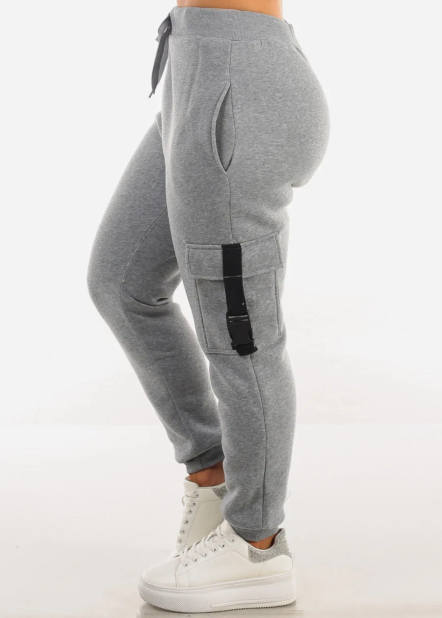 Grey High Waist Fleece Joggers w Buckle Pockets sold by Moda product image thumbnail 3
