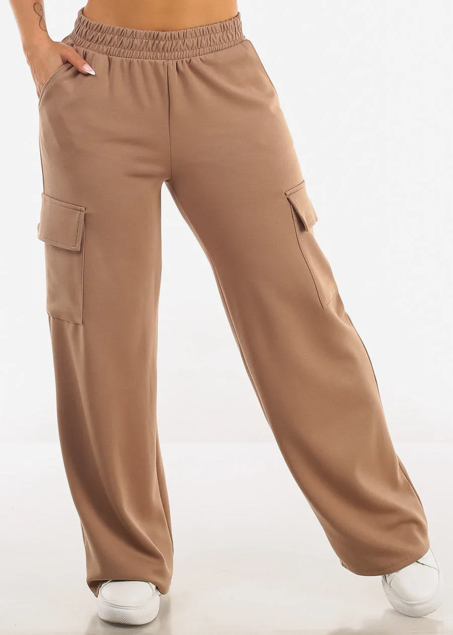 Super High Waist Wide Leg Cargo Pants Light Brown sold by Moda