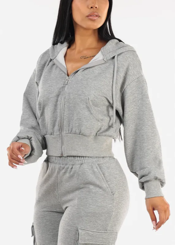 Zip Up Cropped Fleece Hoody Grey sold by Moda
