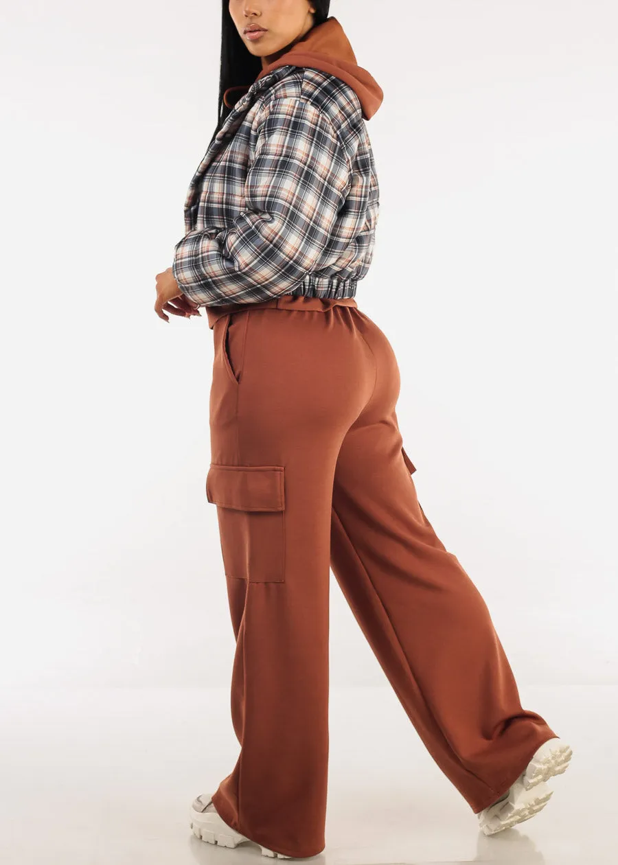 Super High Waist Wide Leg Cargo Pants Brown sold by Moda product image thumbnail 5