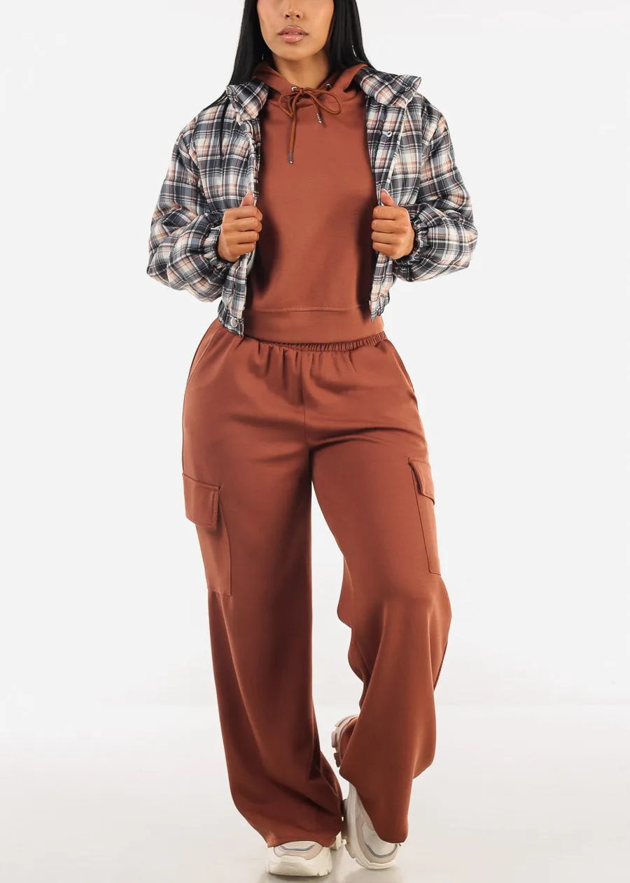 Super High Waist Wide Leg Cargo Pants Brown sold by Moda product image thumbnail 4