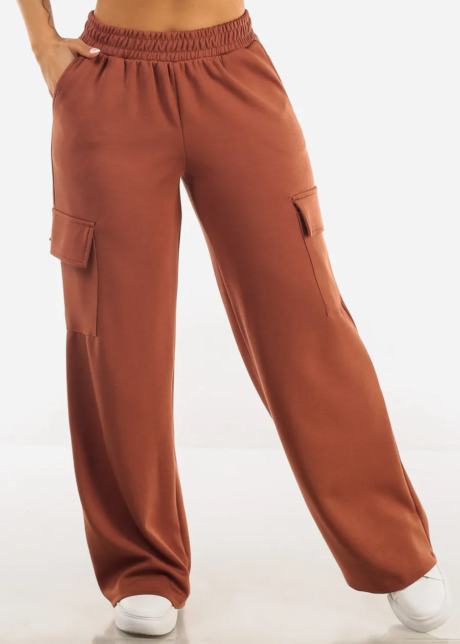 Super High Waist Wide Leg Cargo Pants Brown sold by Moda