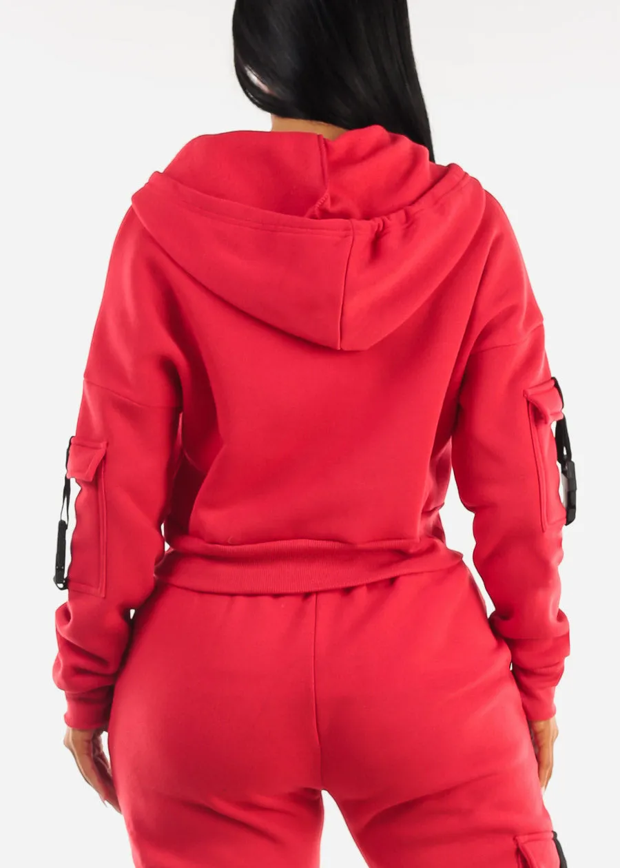 Red Cropped Zip Up Fleece Hoody sold by Moda product image thumbnail 4