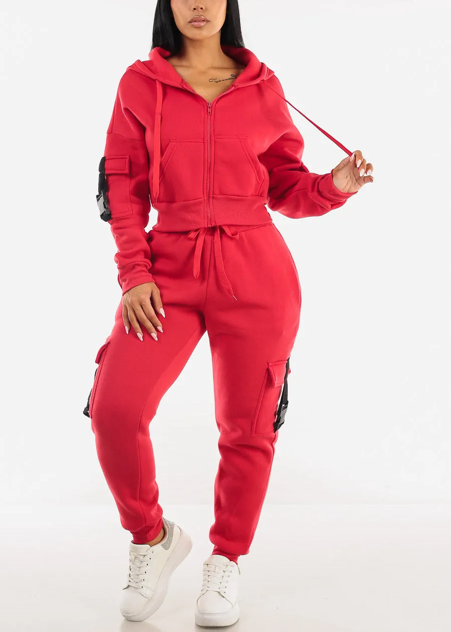Red Cropped Zip Up Fleece Hoody sold by Moda product image thumbnail 2