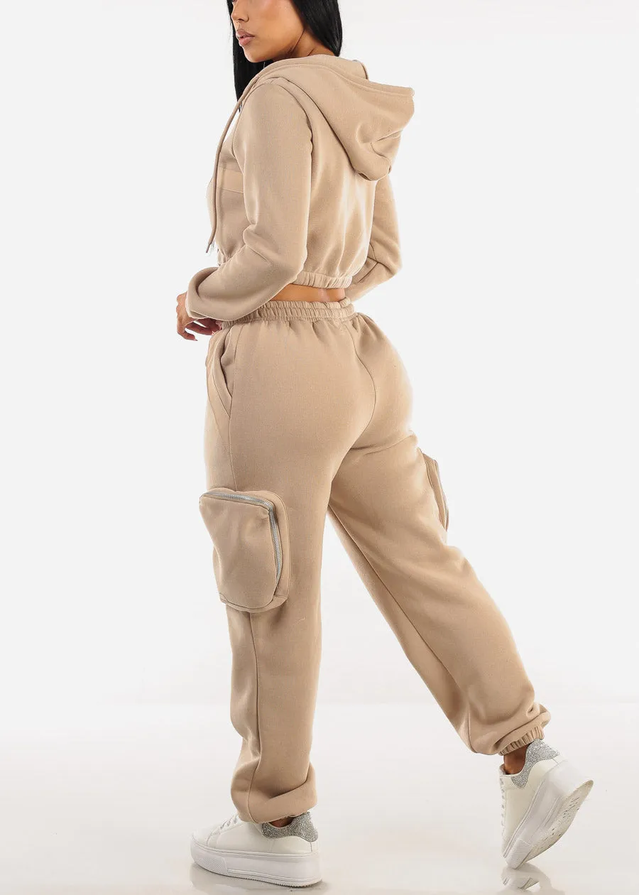 Cargo Jogger Sweatpants w Zipper Pockets Beige sold by Moda product image thumbnail 5
