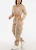Cargo Jogger Sweatpants w Zipper Pockets Beige sold by Moda