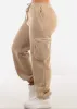 Cargo Jogger Sweatpants w Zipper Pockets Beige sold by Moda