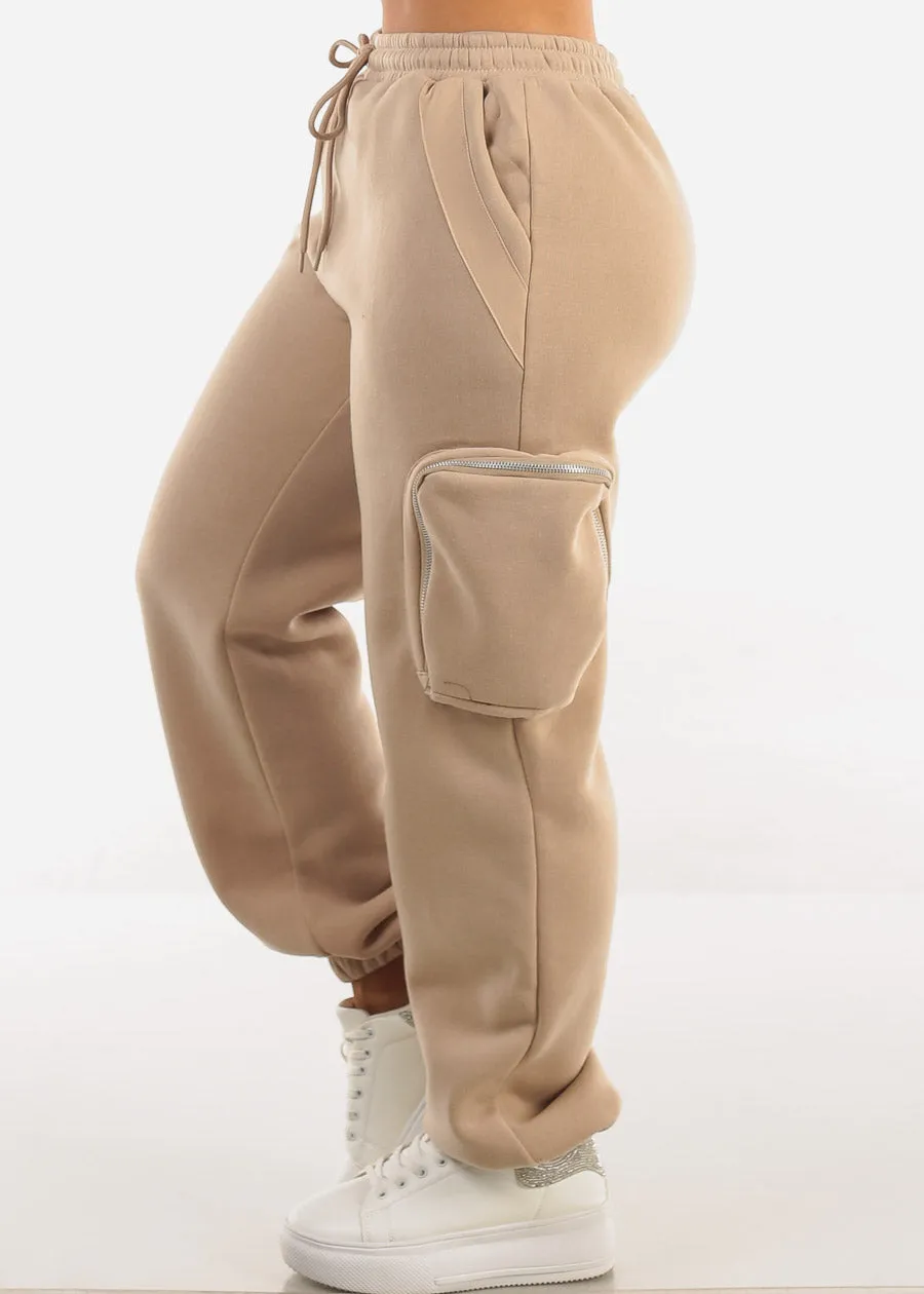 Cargo Jogger Sweatpants w Zipper Pockets Beige sold by Moda product image thumbnail 3