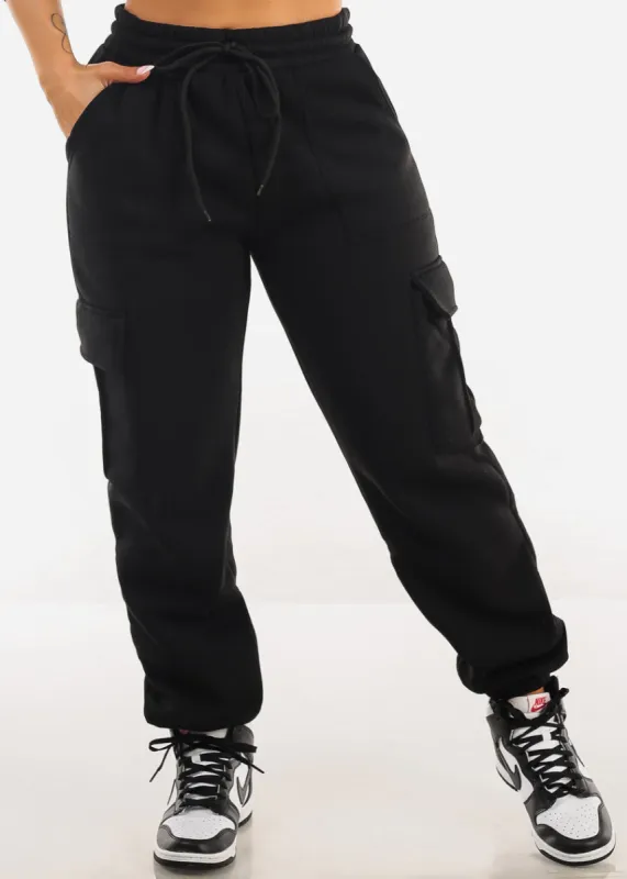 High Waist Cargo Sweatpants Black sold by Moda