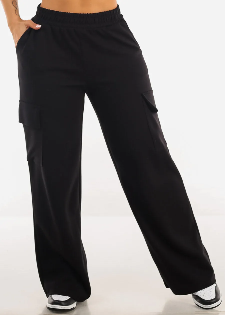 Super High Waist Wide Leg Cargo Pants Black sold by Moda