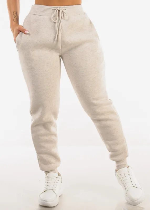 Oatmeal Fleece Drawstring Joggers w Pockets sold by Moda