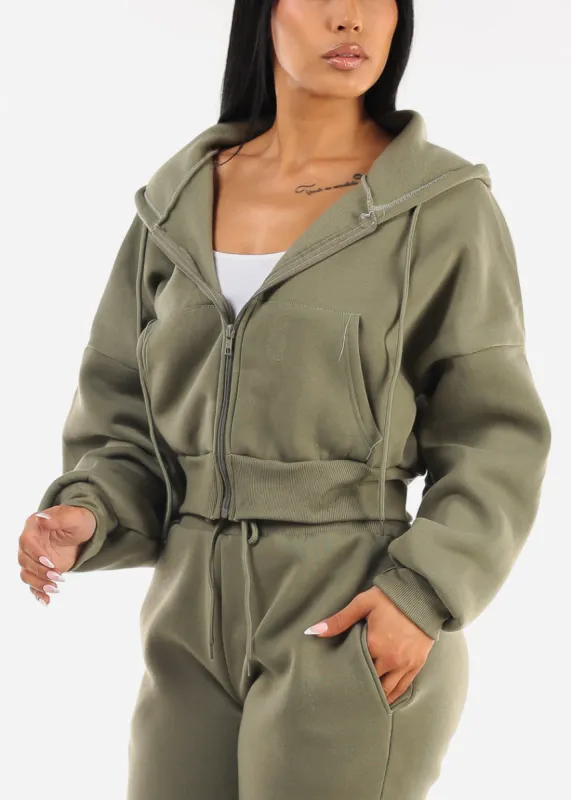 Olive Fleece Zip Up Hoody sold by Moda